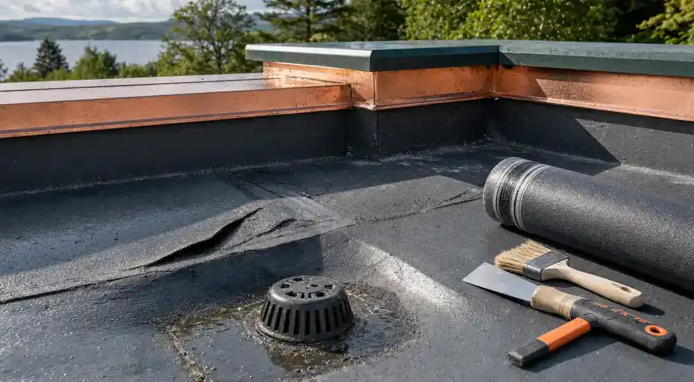 Bright Scottish flat roof repair detail.