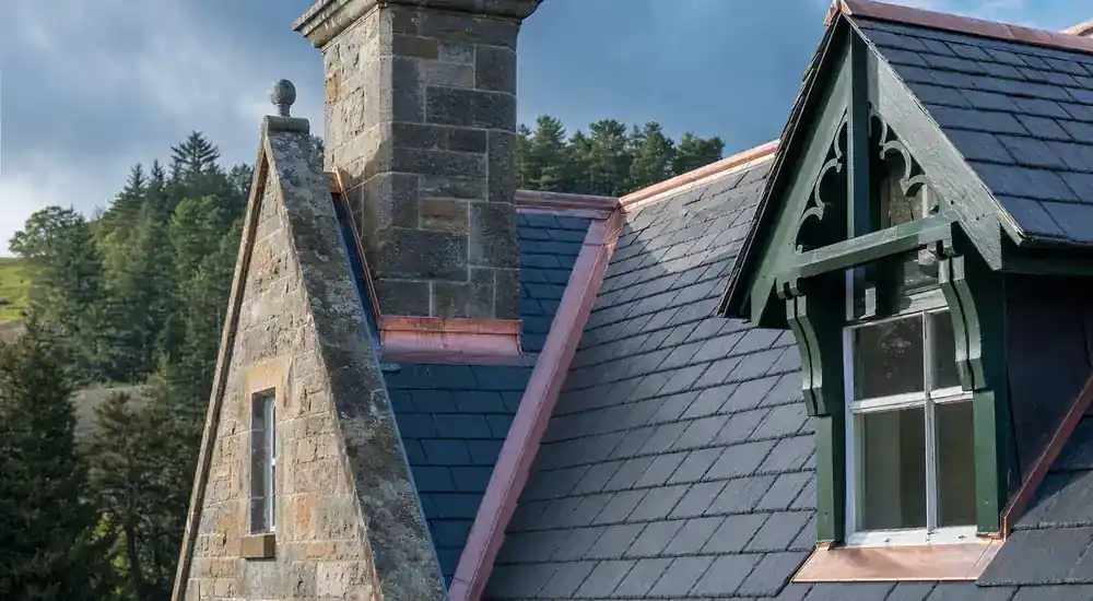 Listed building roof repair detail in Scotland.